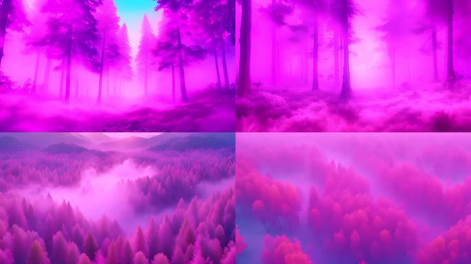 80年代蒸汽波风格迷幻森林