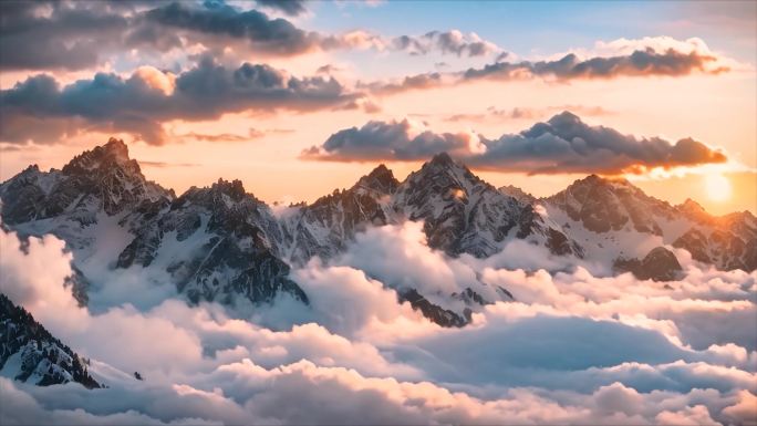 日出雪山山峰山脉云海唯美风景风光ai素材