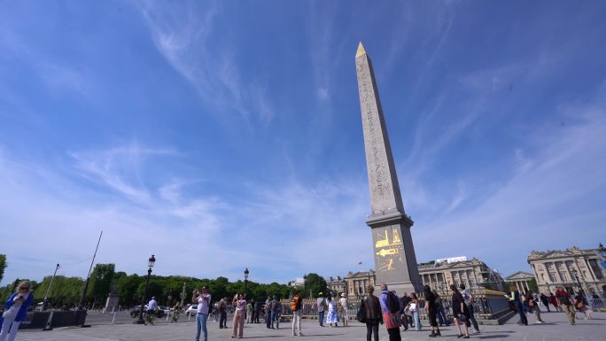 法国巴黎协和广场全景延时摄影建筑白云蓝天