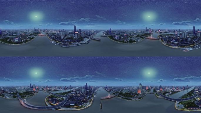 中国城市浙江宁波夜景VR360全景航拍