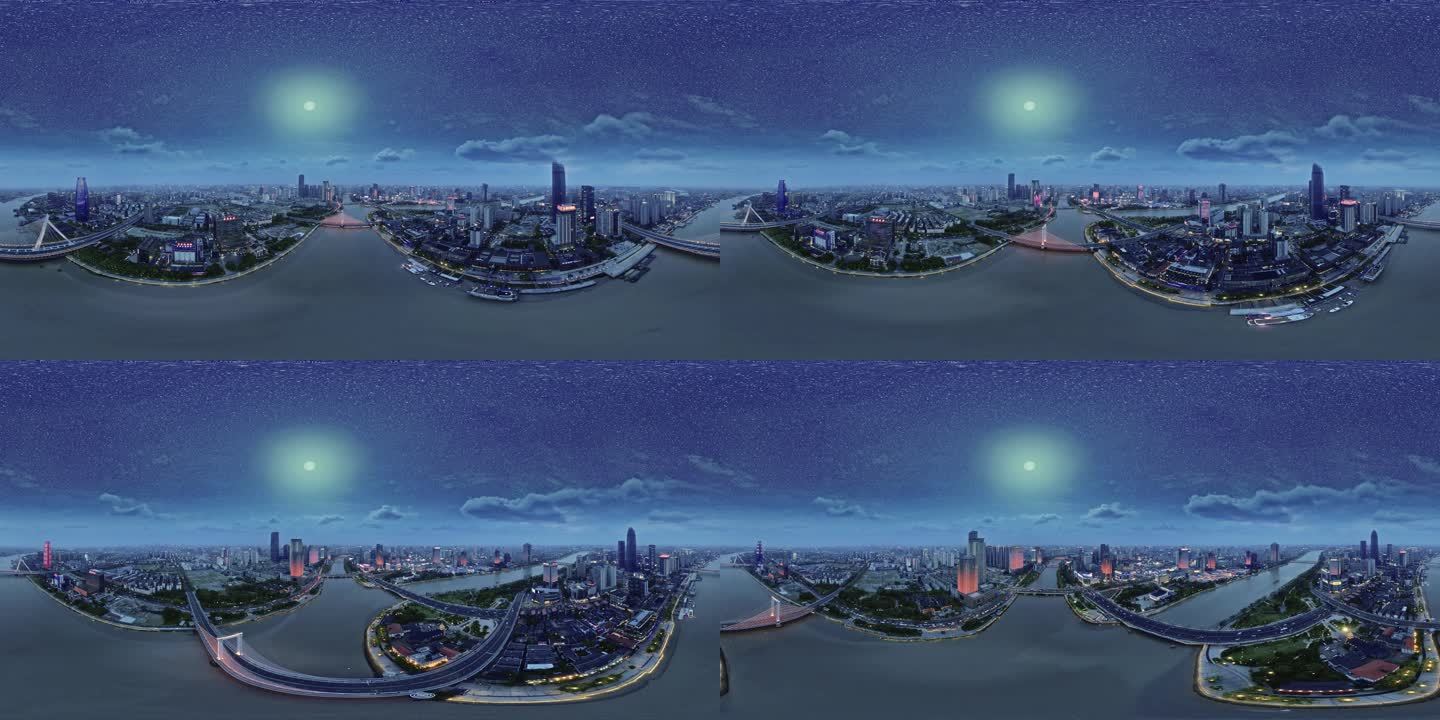 中国城市浙江宁波夜景VR360全景航拍