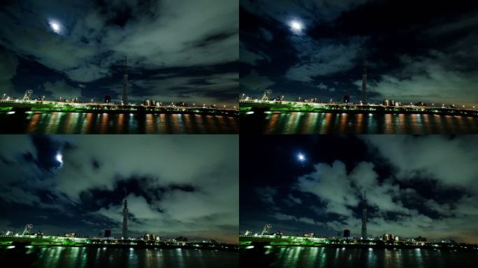 东京天空树塔和隅田河在日本东京的夜晚