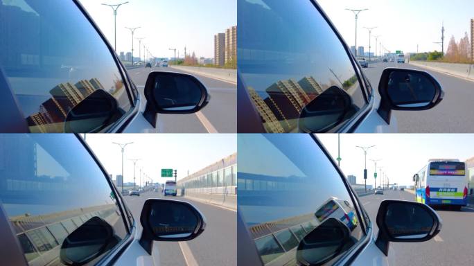 城市汽车开车第一视角后视镜视频素材90
