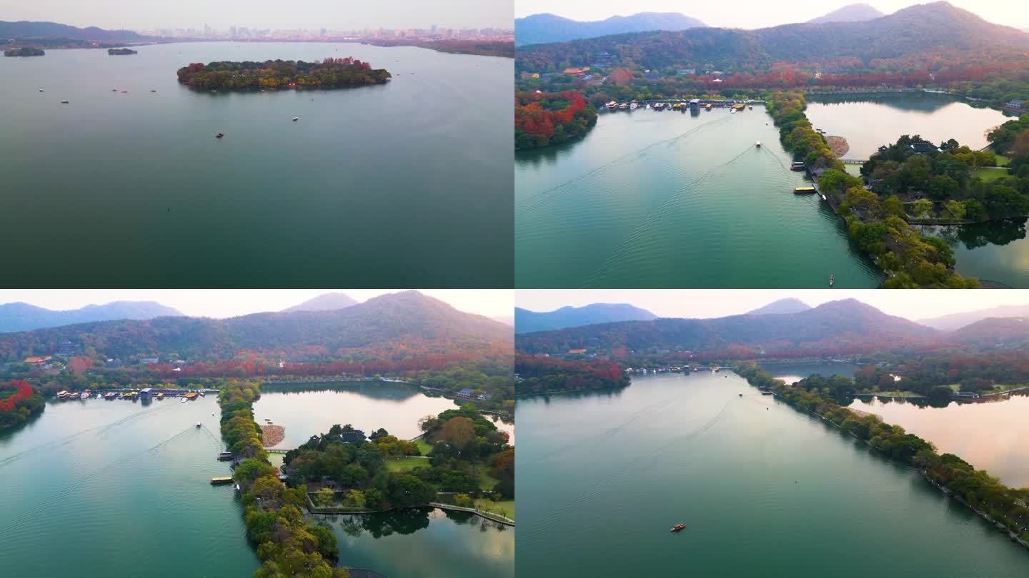 杭州西湖景区苏堤三潭印月航拍