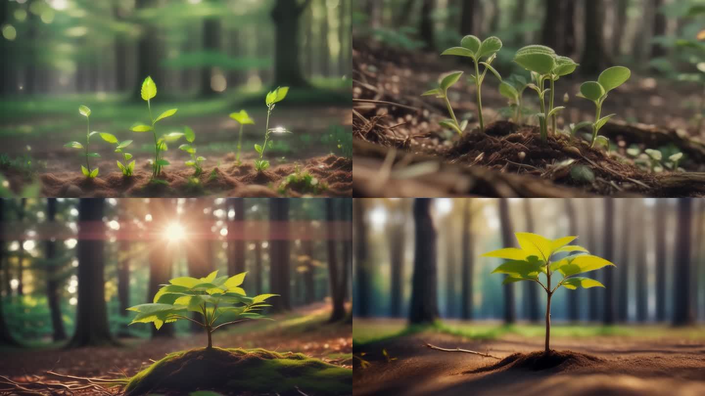 森林树苗成长，生机勃勃生命希望