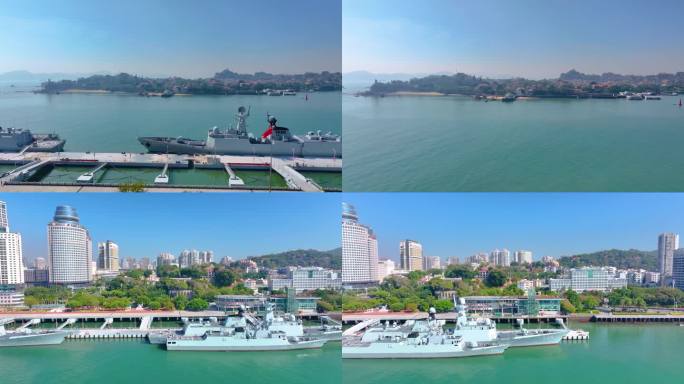 厦门思明区鹭江道鼓浪屿海岸线航拍海边风景