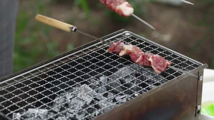 烤串 烧烤 木炭燃烧 烤肉 撸串