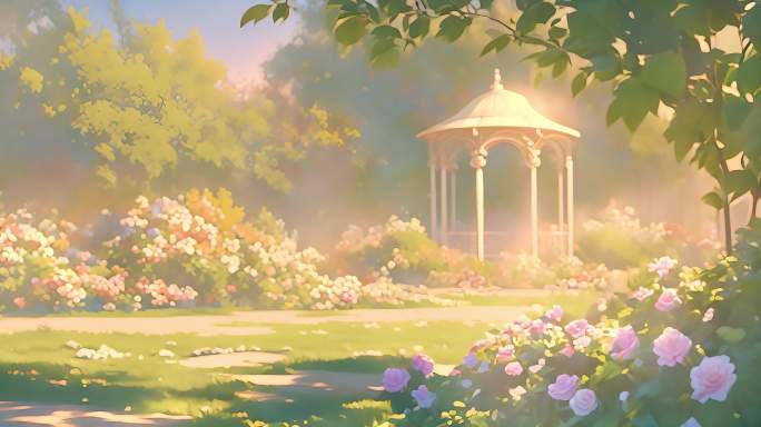 阳光下的玫瑰花园：动漫风格的春日遐想