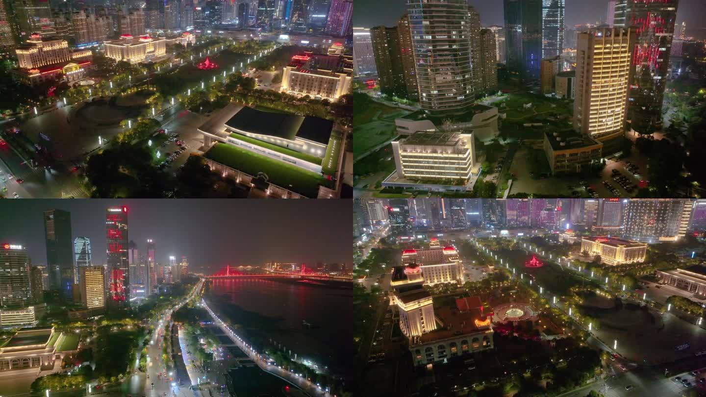 江西南昌红谷滩区秋水广场夜晚夜景航拍城市