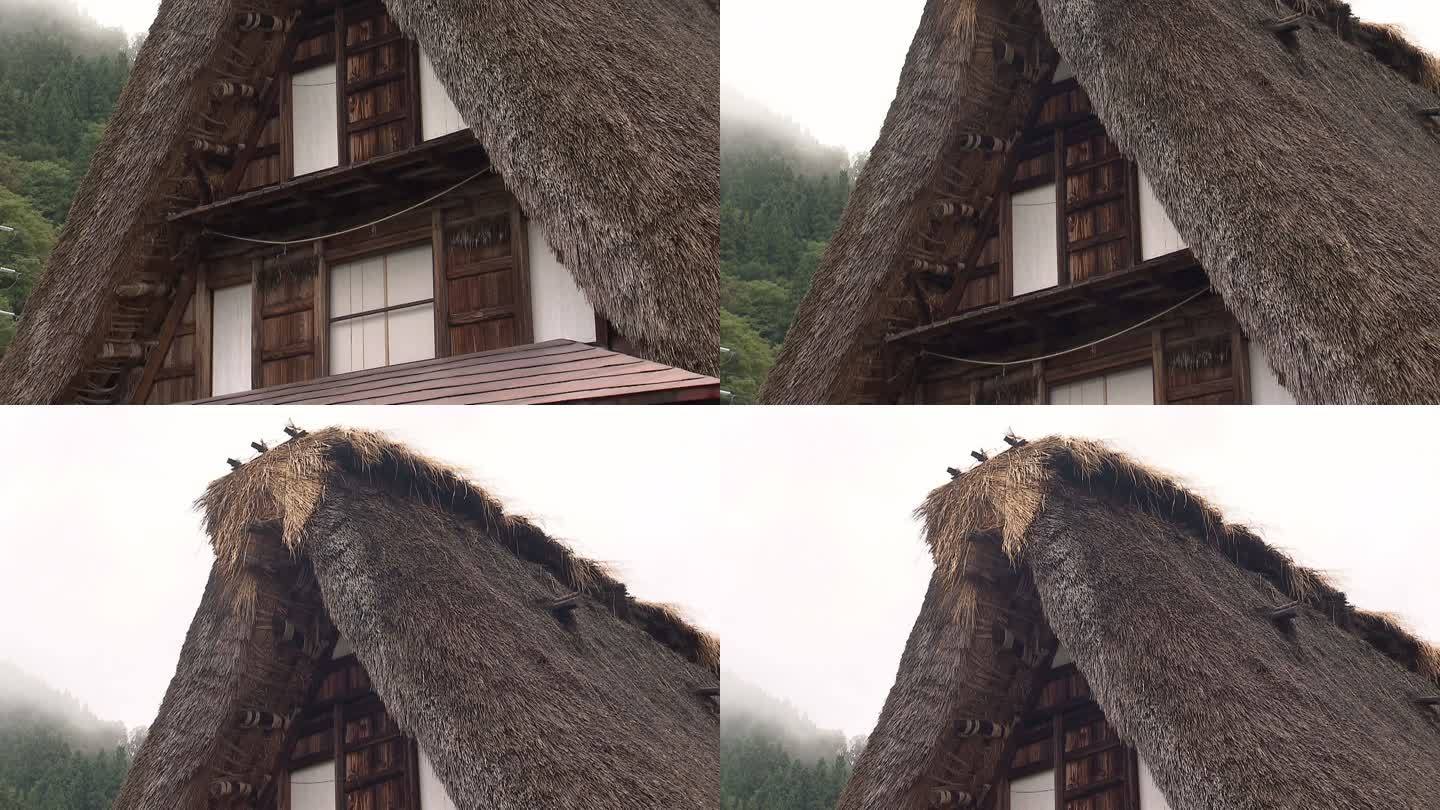 日本富山的茅草屋顶房屋
