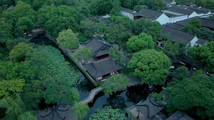 夏天苏州江南姑苏苏州博物馆拙政园风景航拍