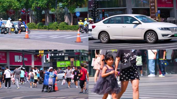 城市夏天暑假酷暑高温炎热街道人群人流汽车