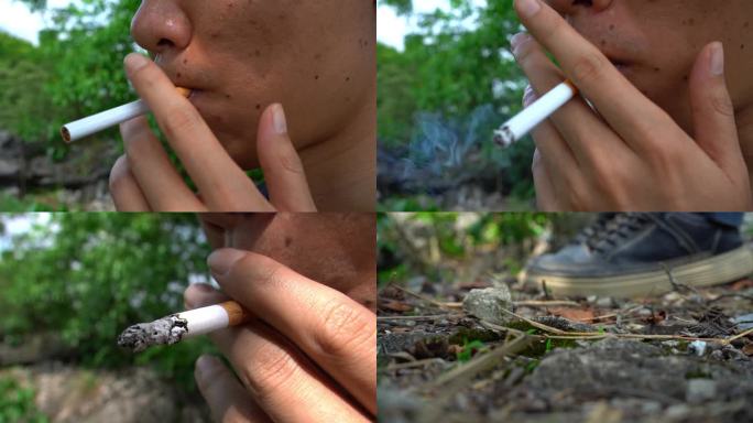 吸烟 缭绕男人 森林防火 森林禁止烟火