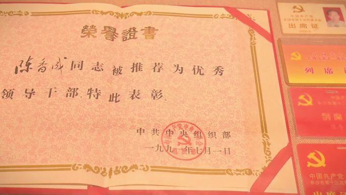 长沙县委书记，陈香成优秀干部，荣誉证书