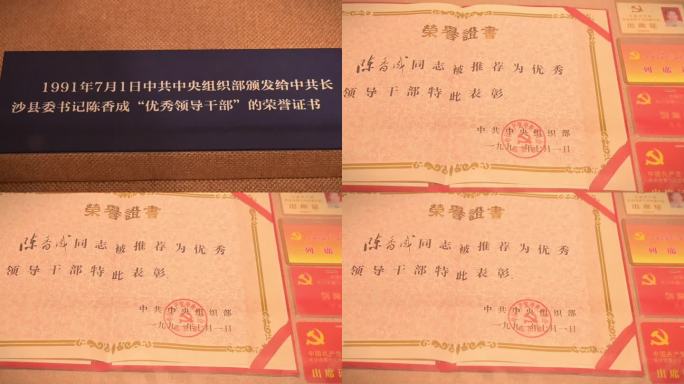 长沙县委书记，陈香成优秀干部，荣誉证书