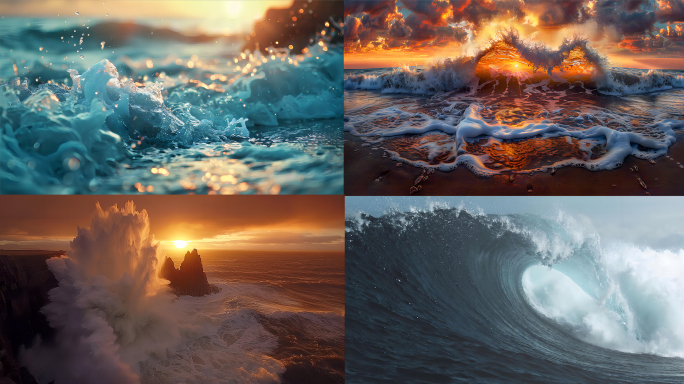 海浪巨浪海洋波涛汹涌大海夕阳下的海浪