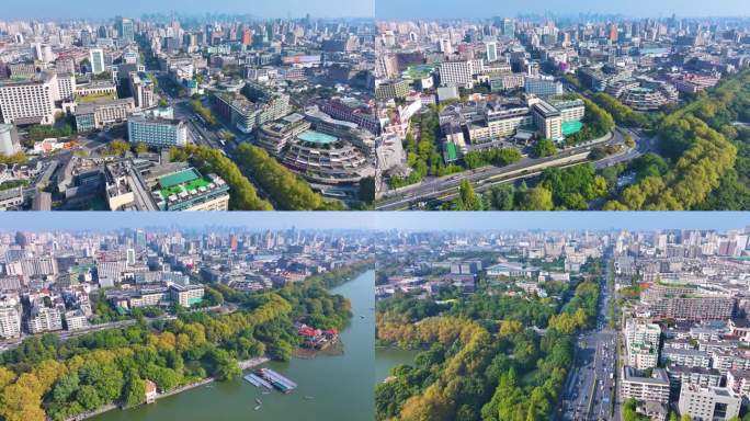 浙江杭州西湖景区环城西路城市风景风光航拍