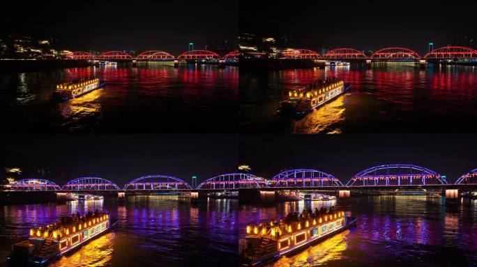兰州市中山桥夜景航拍