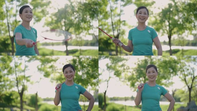 中年女子打羽毛球