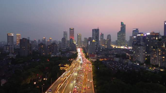 上海延安东路立交桥航拍夜景合集4K