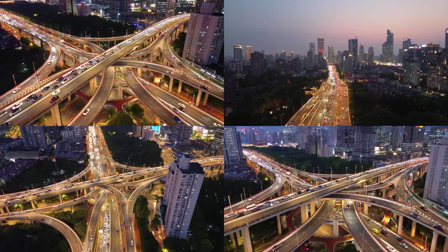 上海延安东路立交桥航拍夜景合集4K