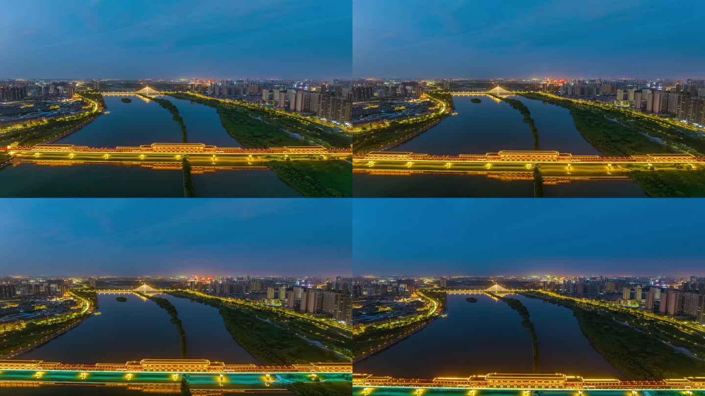 咸阳古渡廊桥渭河 航拍延时