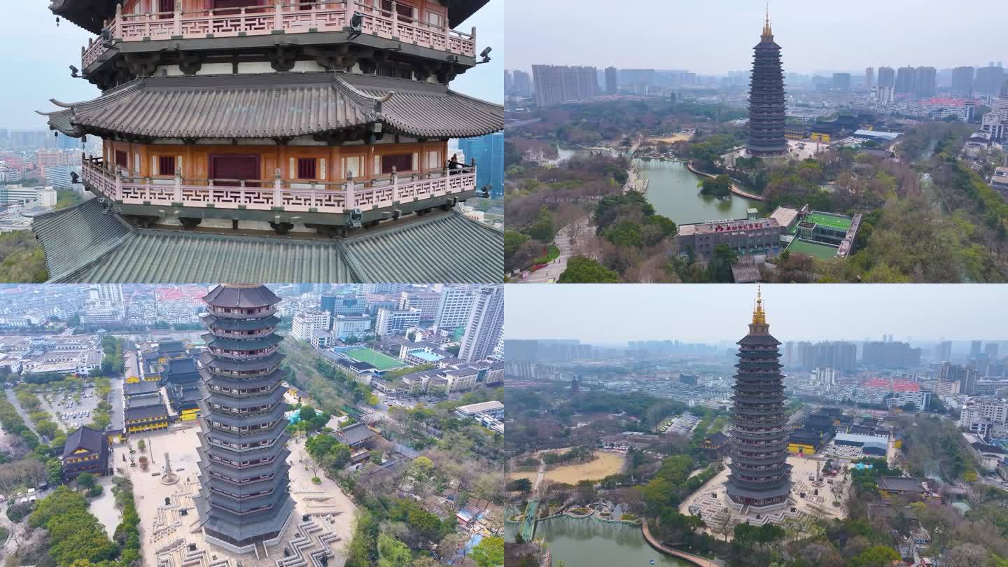 江苏常州天宁禅寺古塔红梅公园航拍天宁区城