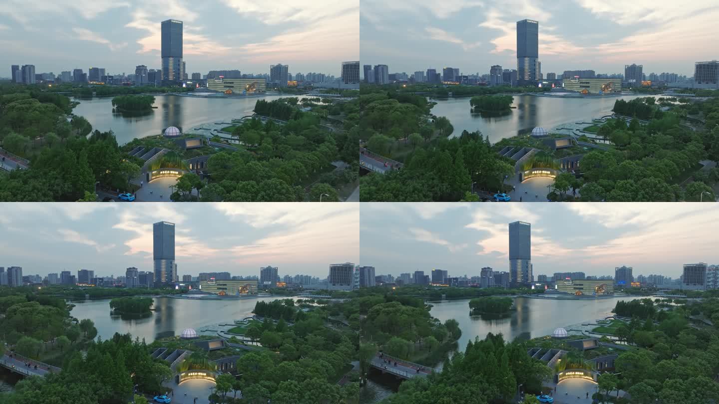 上海保利大剧院疁城之瞳远香湖嘉定夜景航拍