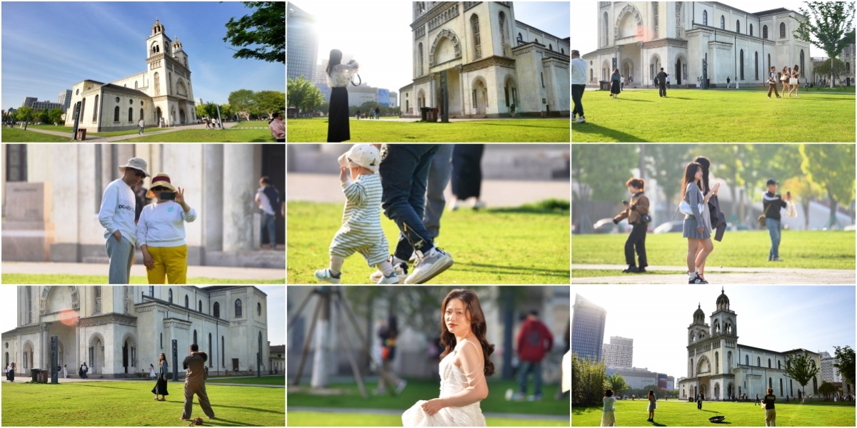 嘉兴天主教堂游客游玩拍照悠闲生活人文风景