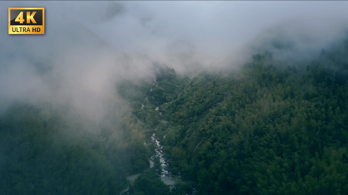 山谷烟雨、峡谷、溪流、云雾、傍晚、素材