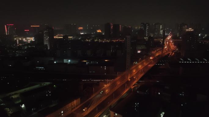 4k河南郑州解放路大桥京广线航拍夜景