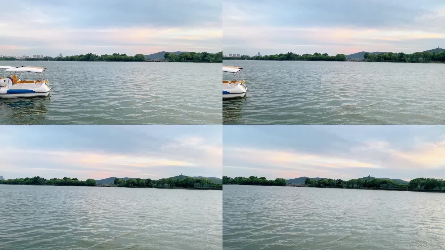 苏州石湖湖面码头上方山实拍视频