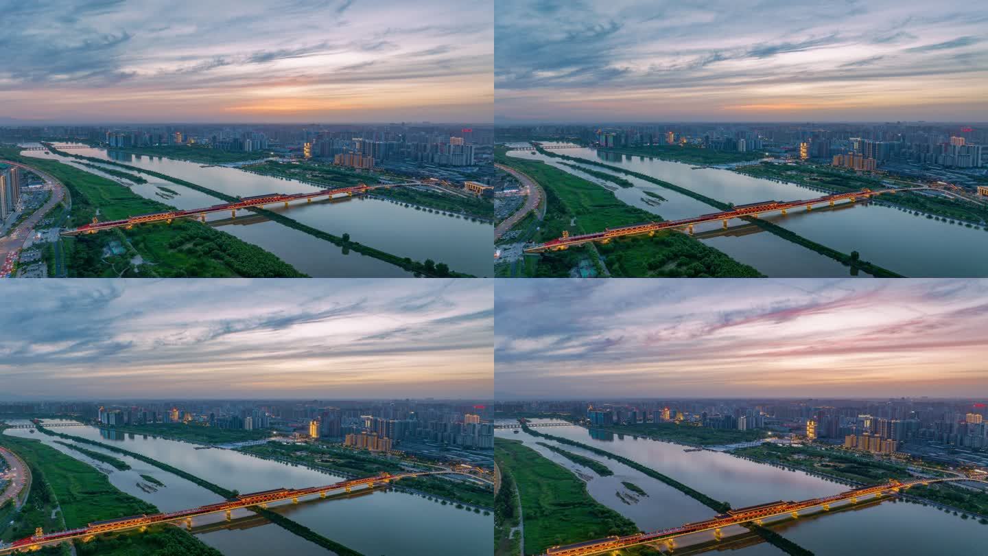 咸阳古渡廊桥渭河 航拍延时