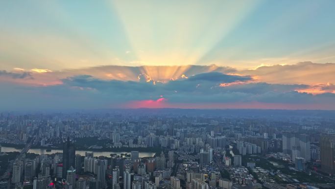 南宁云隙光东盟商务区夜景航拍视频素材