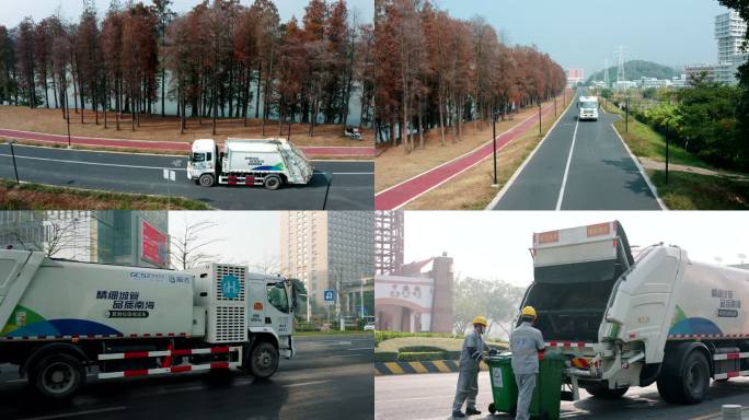 城市生态环境保护垃圾车运输垃圾转运车航拍