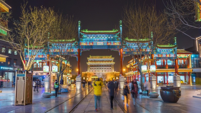 北京前门大街正阳桥夜景延时4K