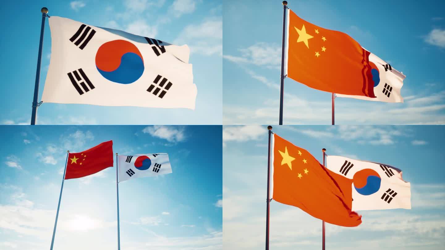 中国韩国国旗中韩关系中韩建交中韩友好