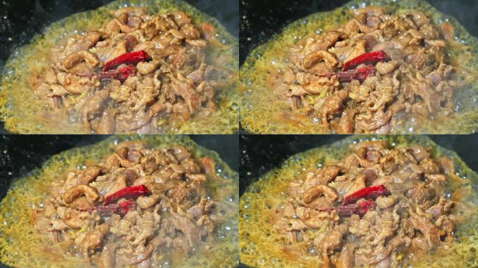 中餐家常菜烹饪酱油炒肉丝锅热气美食