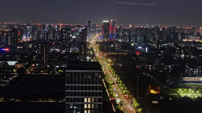 4K杭州钱塘区夜景航拍