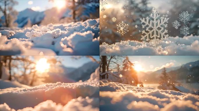 冬天雪花雪景下雪天冰晶雪花特写空镜头唯美