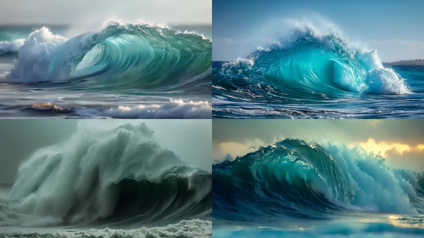 海洋海边海浪特写ai素材原创唯美巨浪浪花