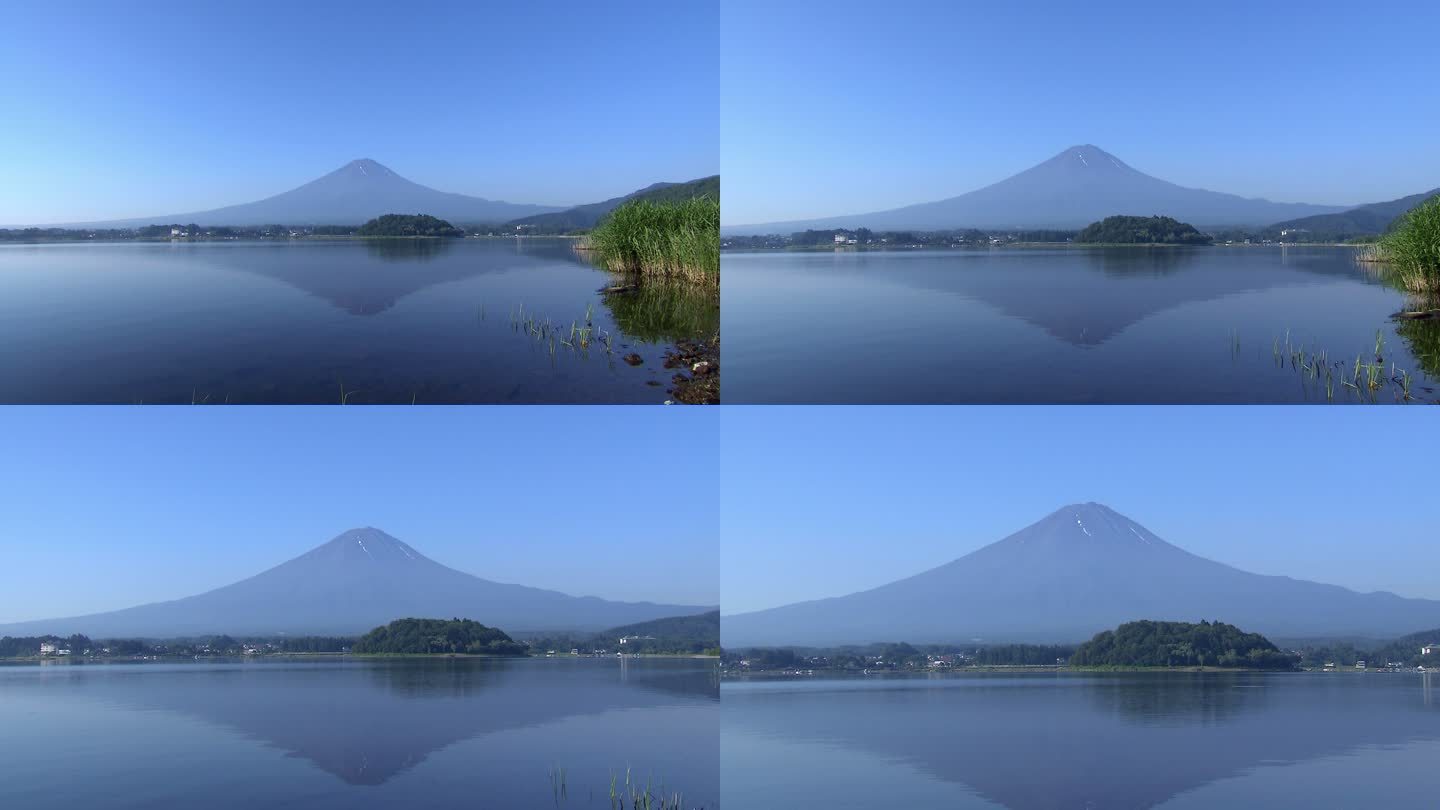 富士山倒映在湖面上