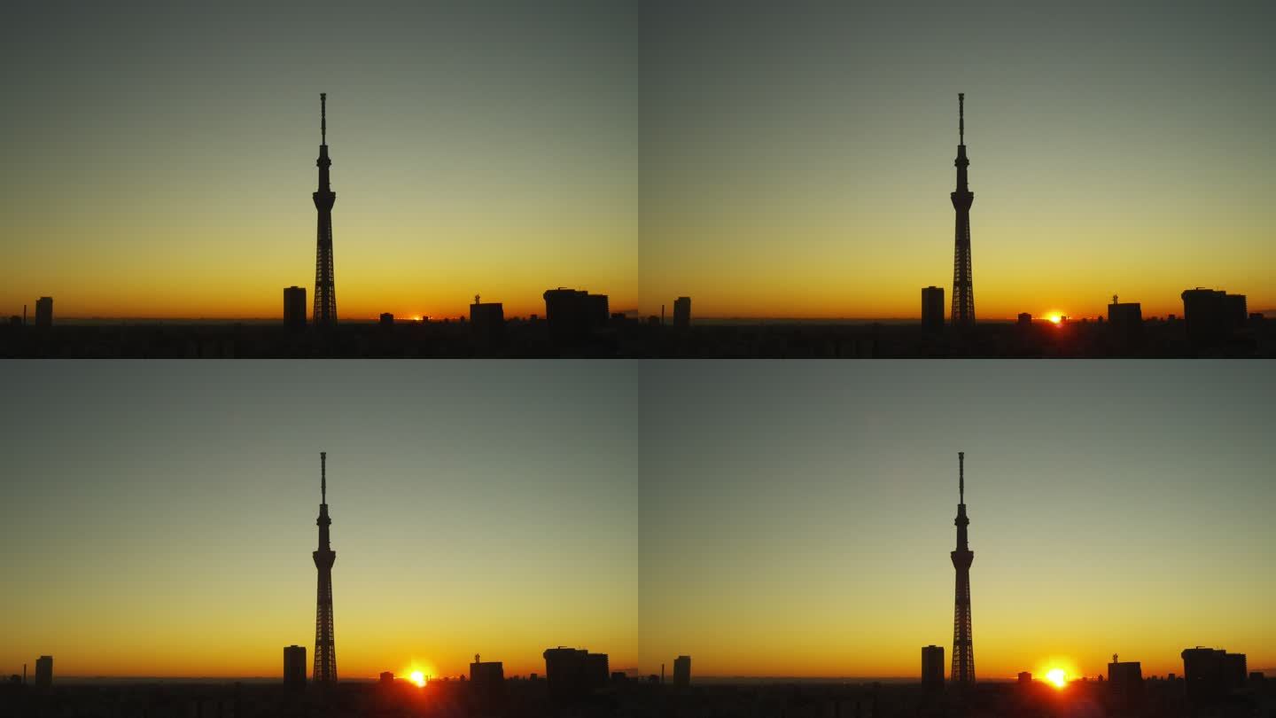 日本东京的日出和东京晴空塔