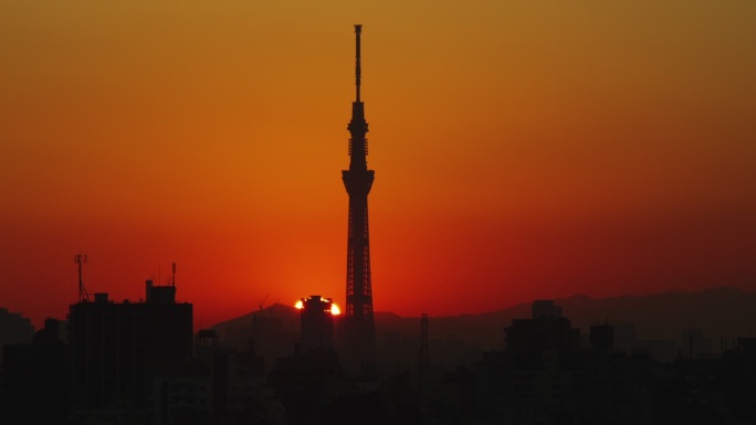 东京天空塔和日本的日落