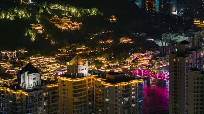 甘肃省兰州城市夜景航拍