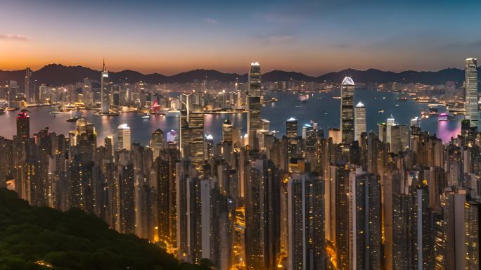 香港天际线日夜交替令人惊叹的全景