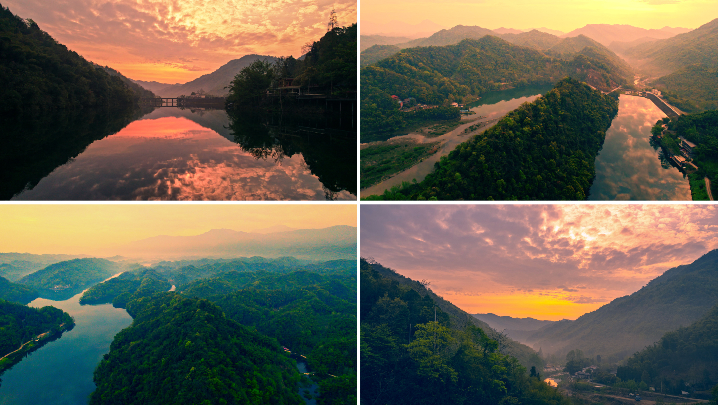 日出霞光山川大好河山绿水青山湖面云彩阳光