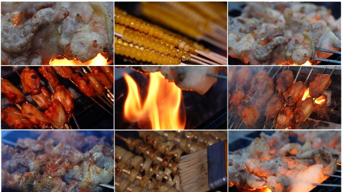夏季烧烤撸串特色小吃羊肉串美食升格慢动作