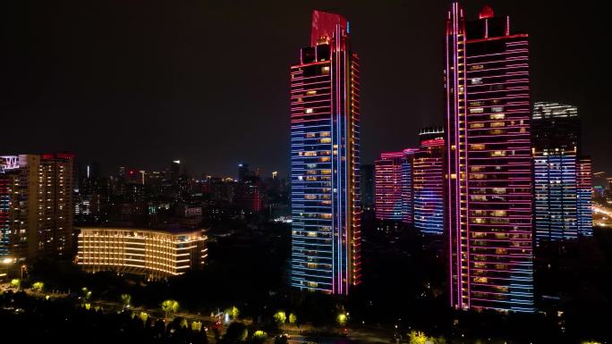 湖北武汉长江二桥夜晚夜景航拍车流交通汉口