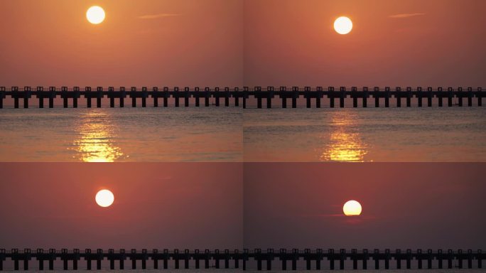 广西北海涠洲岛海上蓝桥日落